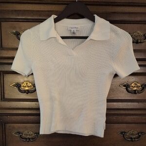 Calvin Klein Women's White Ribbed Polo Top